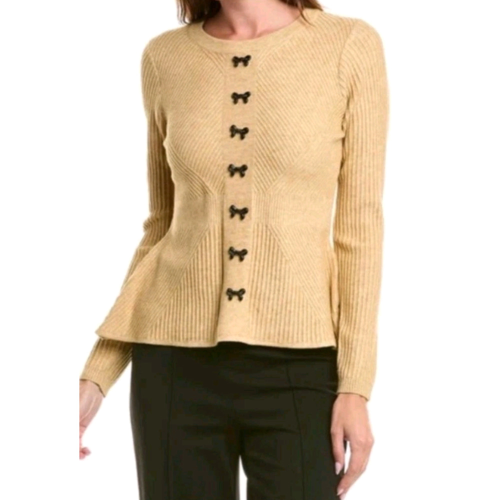 Nanette Lepore Bowtie Ribbed Sweater Coquette Delicate Peplum Women's Large